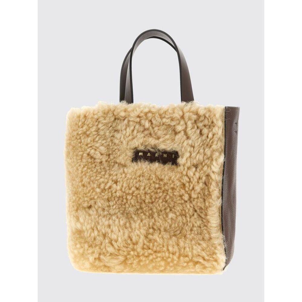 Marni Women Bicolor Museo Marni Tote Bag In Shearling With Strap